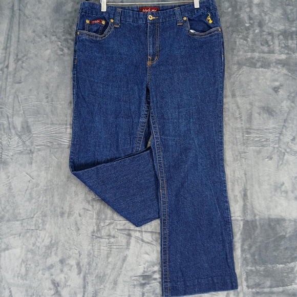 Baby Phat Denim - Baby Phat Jeans Womens 18 Blue Denim Stretch Embroidered Rhinestone Cat Logo